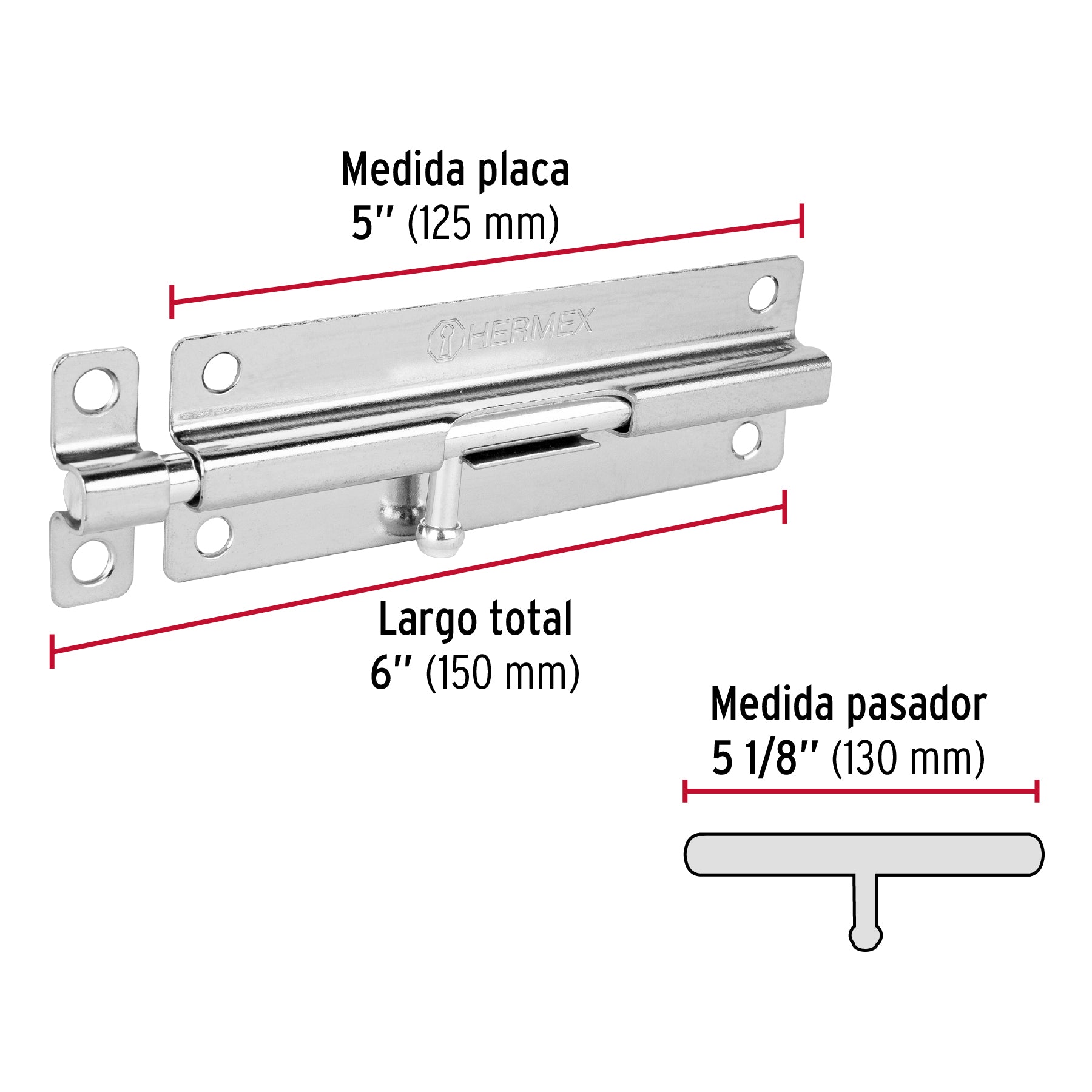 Pasador de barril de acero cromo 6', Hermex PAS-63 45729 MM0