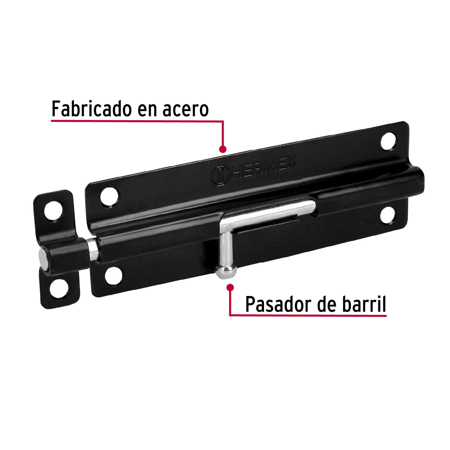 Pasador de barril 6' de acero acabado negro, Hermex PAS-66 43697 MM0