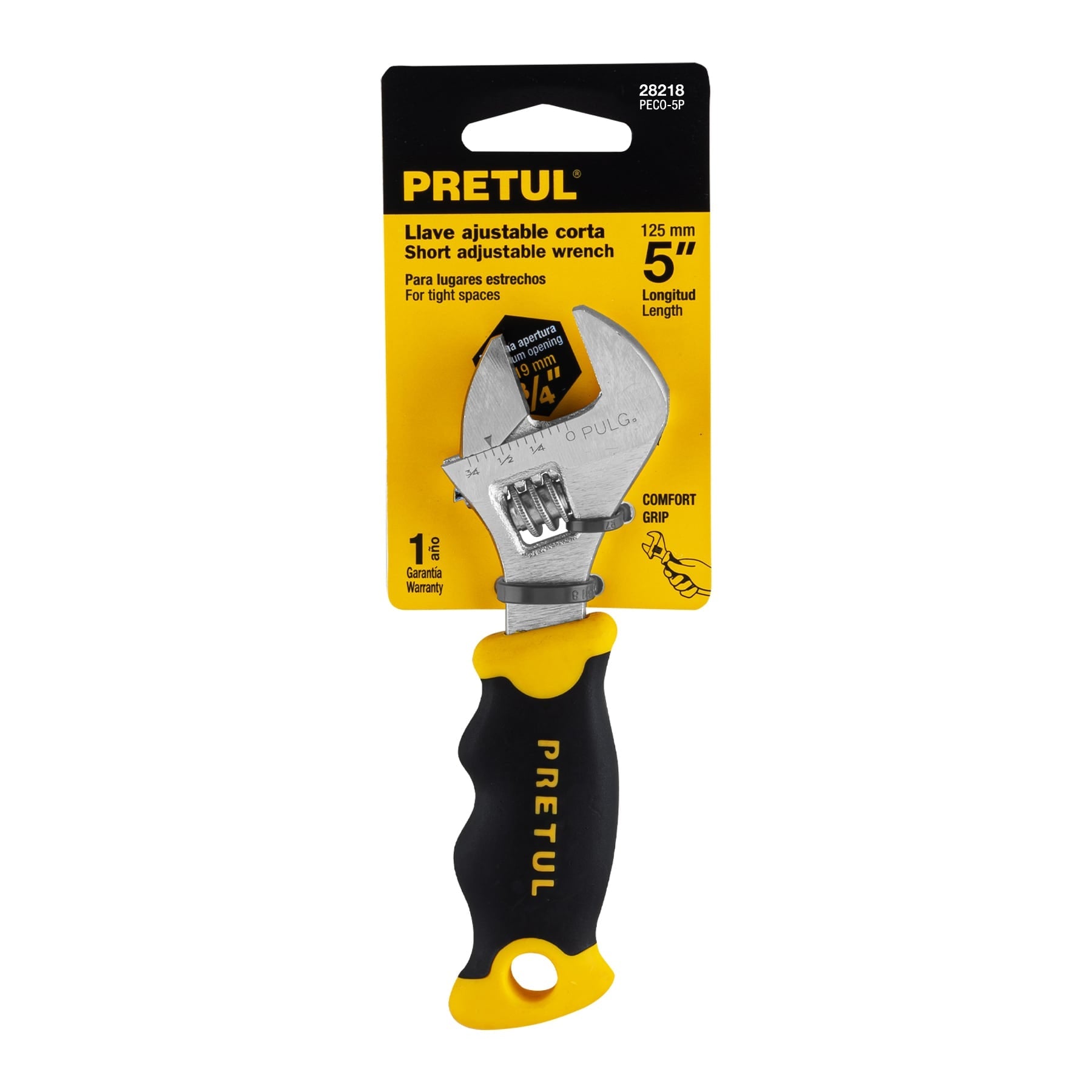 Llave ajustable (perico corto) 5' cromada con grip, Pretul PECO-5P 28218 MM0