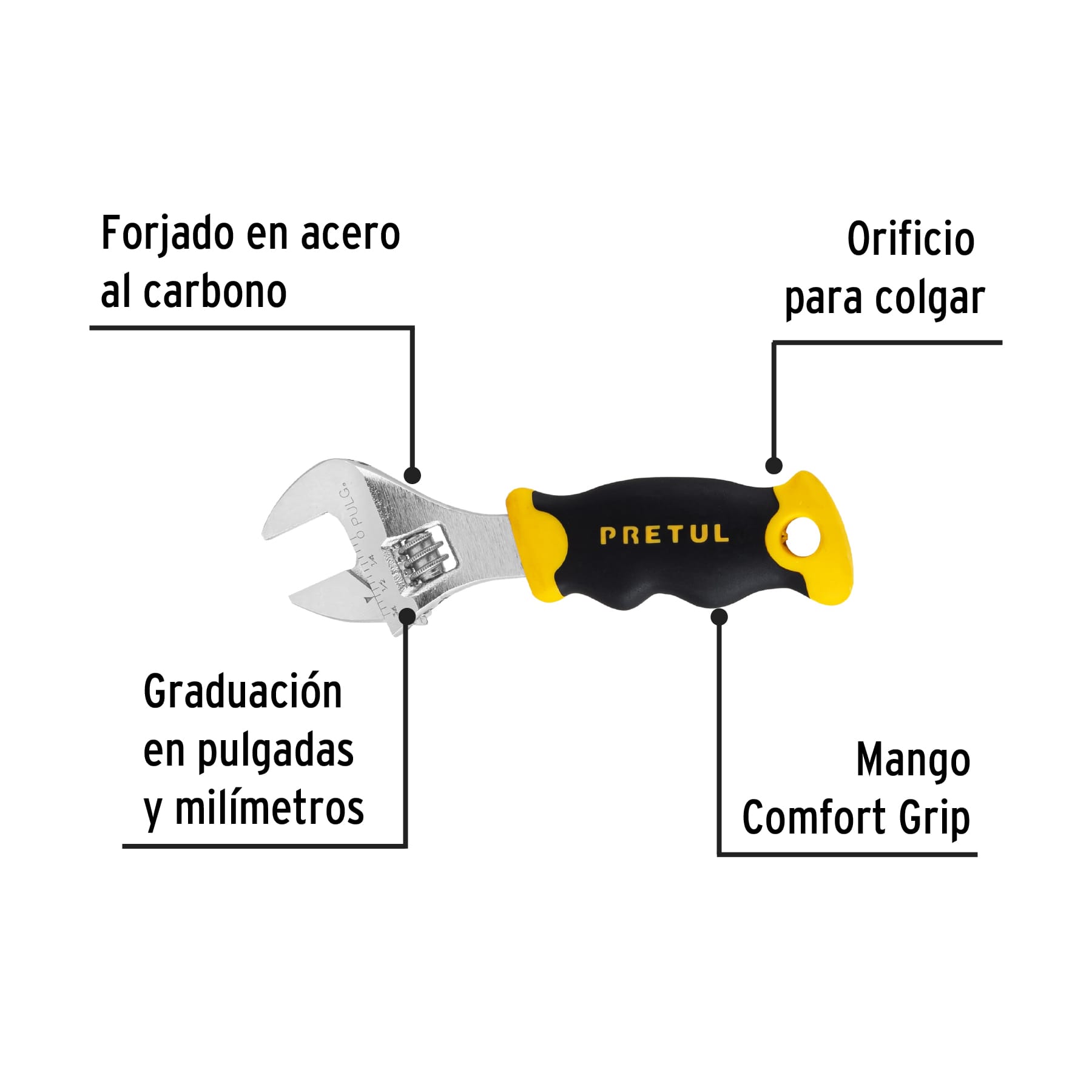 Llave ajustable (perico corto) 5' cromada con grip, Pretul PECO-5P 28218 MM0