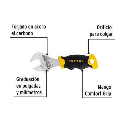 Llave ajustable (perico corto) 5' cromada con grip, Pretul PECO-5P 28218 MM0