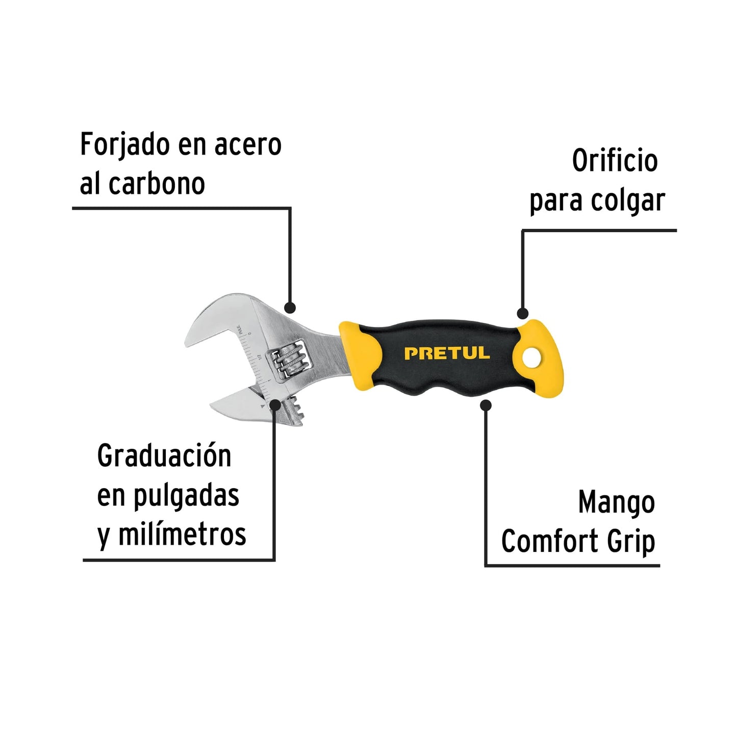 Llave ajustable (perico corto) 6' cromada con grip, Pretul PECO-6P 28219 MM0