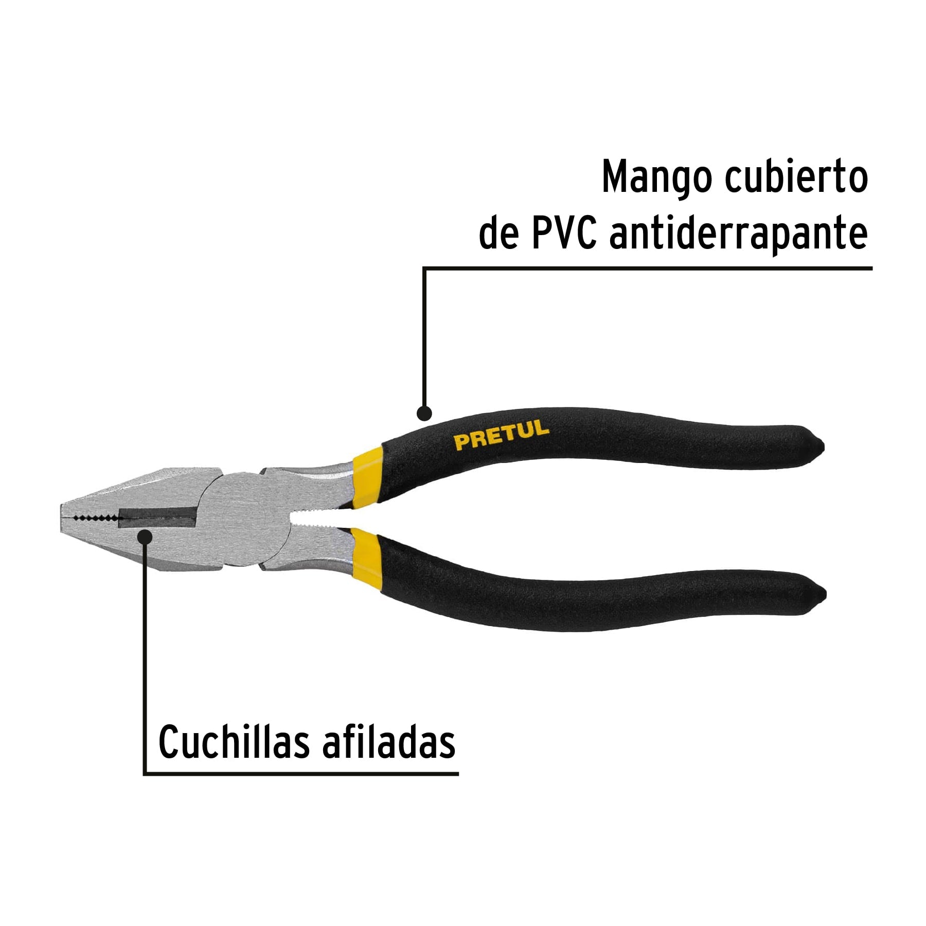 Pinza para electricista 7' mango de PVC, Pretul PEL-7P 22603 MM0