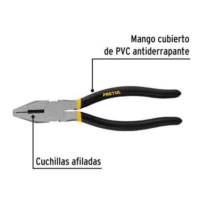 Pinza para electricista 8' mango de PVC, Pretul PEL-8P 22609 MM0