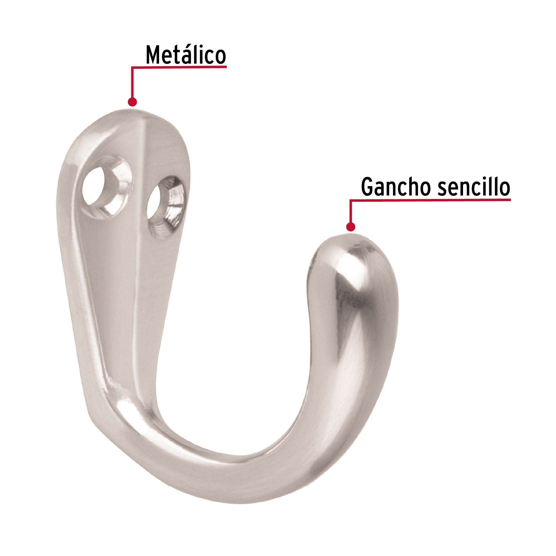 Gancho sencillo tipo perchero, níquel satinado, Hermex PEPU-04 48353 MM0