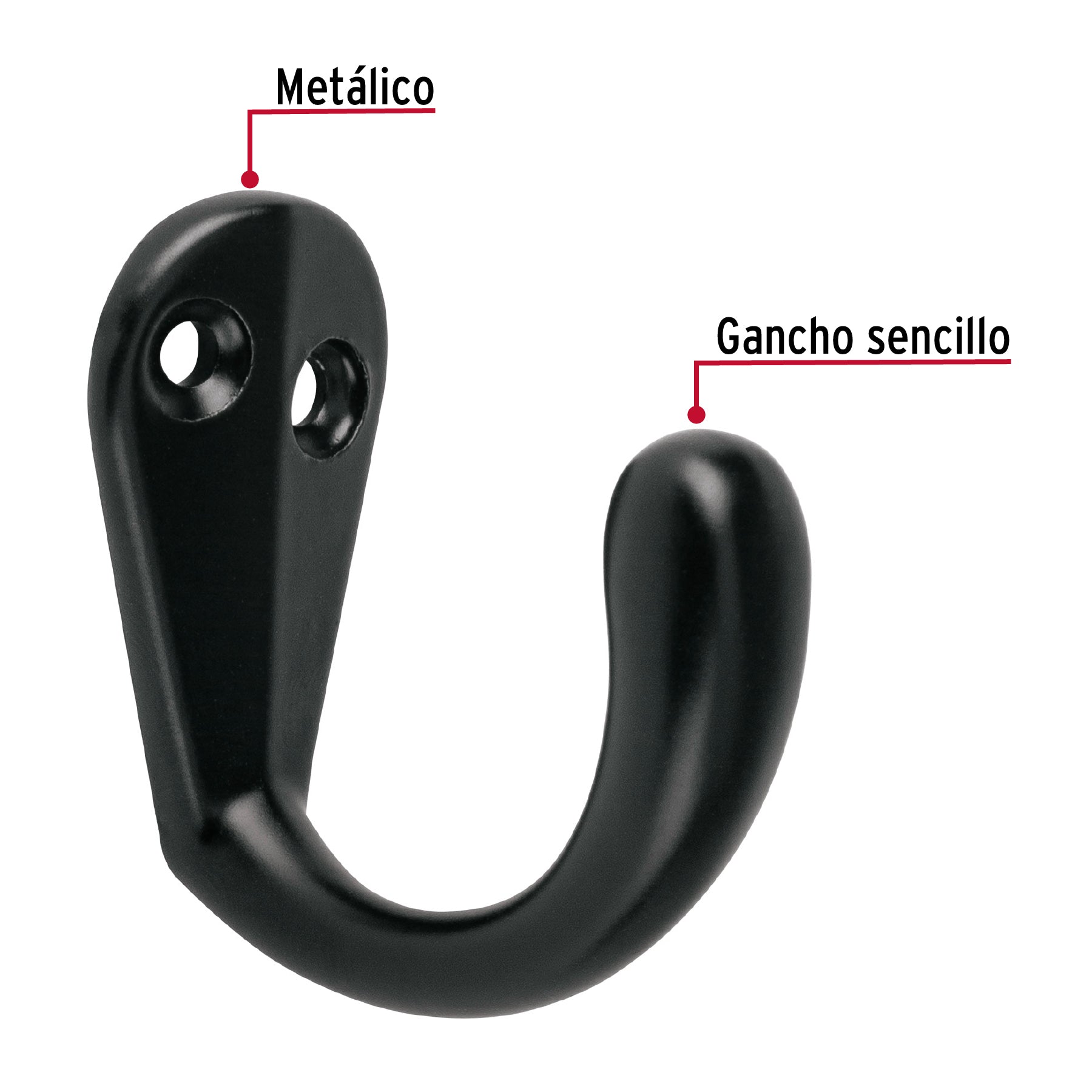 Gancho sencillo tipo perchero, negro, Hermex PEPU-06 46833 MM0