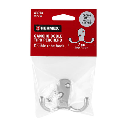 Gancho doble tipo perchero, cromo mate, Hermex PEPU-23 43913 MM0