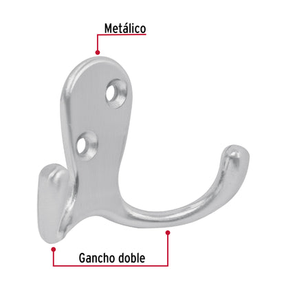 Gancho doble tipo perchero, cromo mate, Hermex PEPU-23 43913 MM0