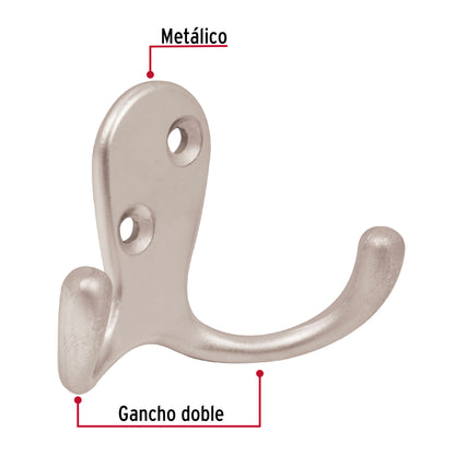 Gancho doble tipo perchero, niquel satinado, Hermex PEPU-24 43911 MM0