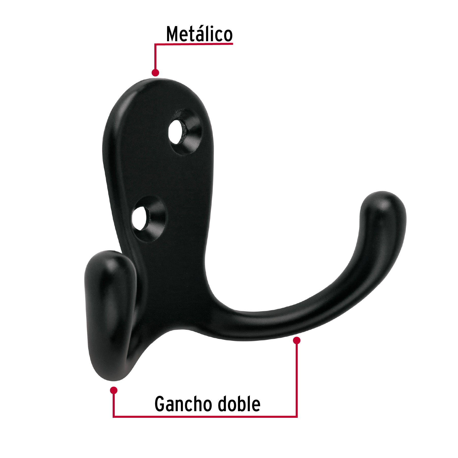 Gancho doble tipo perchero, negro, Hermex PEPU-26 46831 MM0