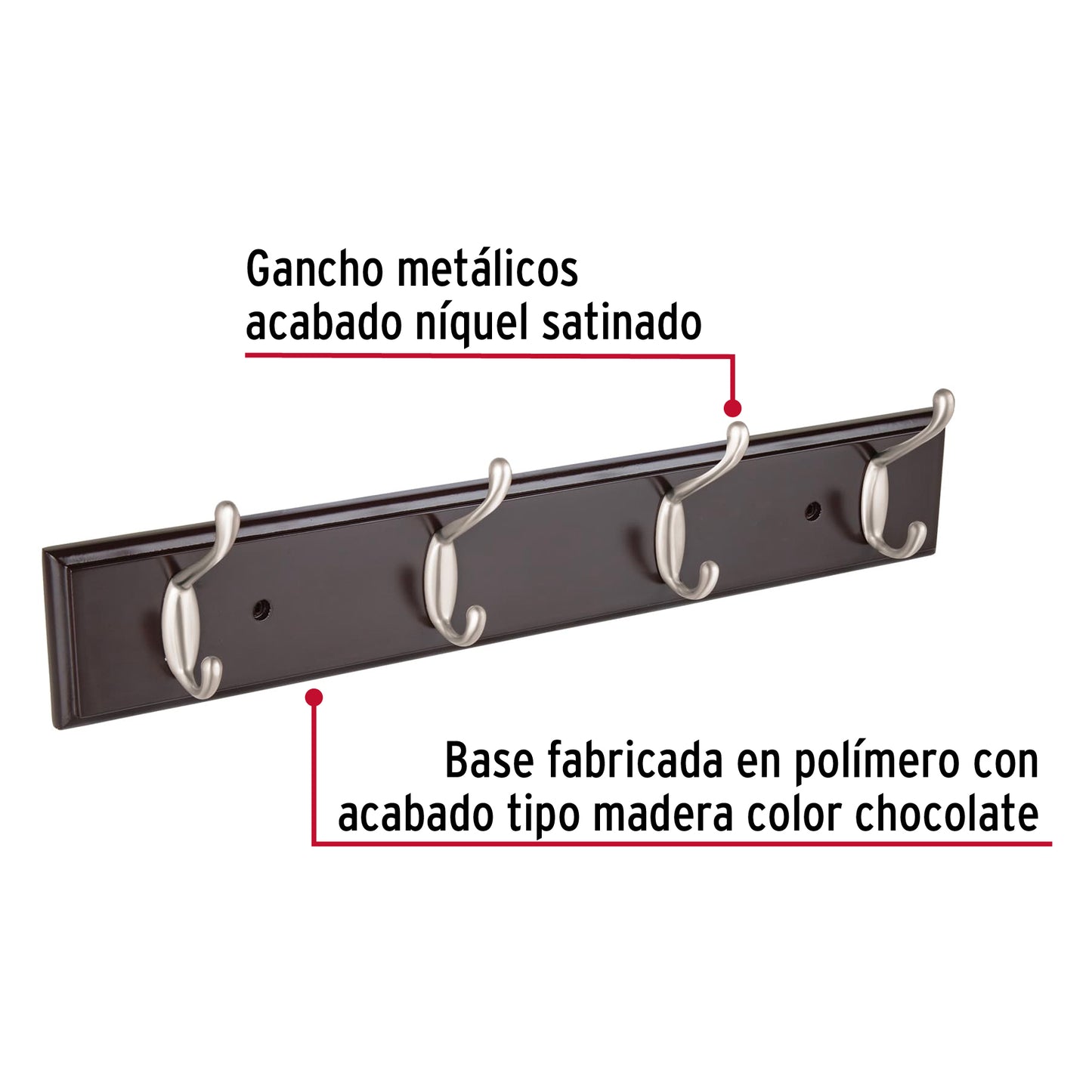 Perchero para pared con 4 ganchos satinados, Hermex PEPU-44 49624 MM0