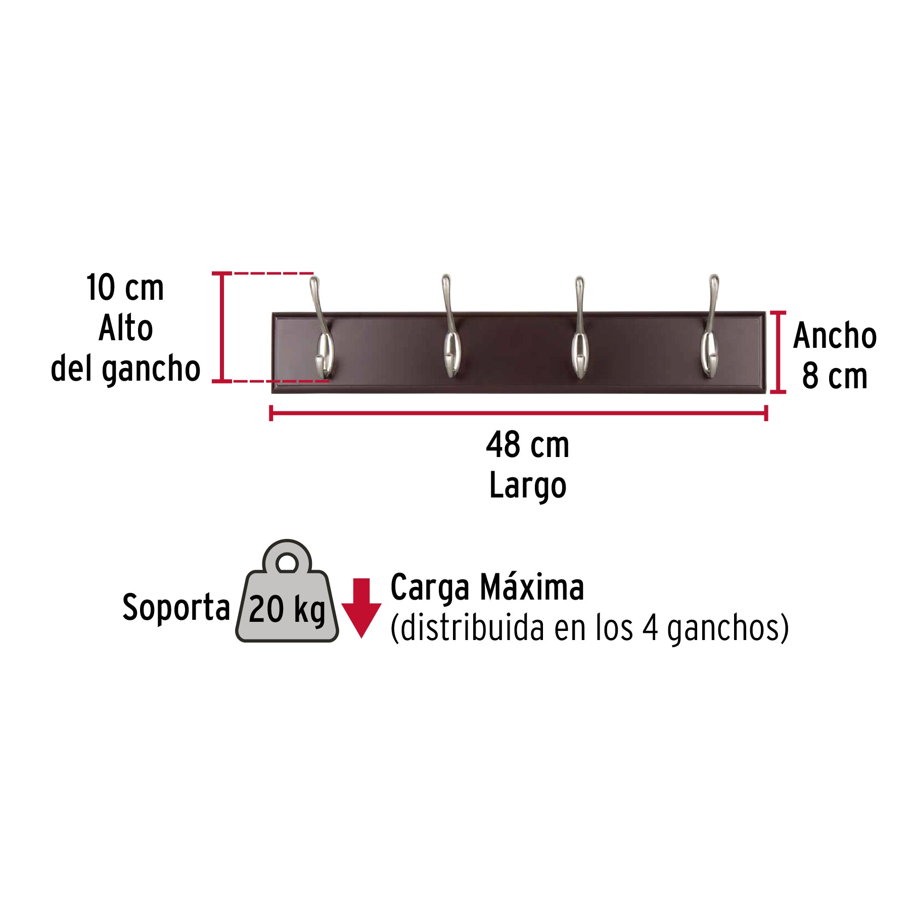 Perchero para pared con 4 ganchos satinados, Hermex PEPU-44 49624 MM0