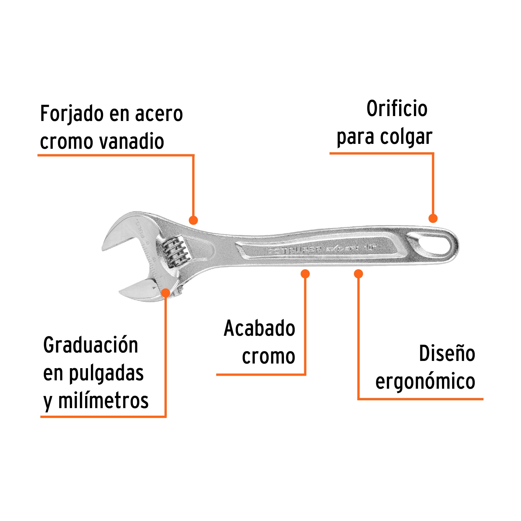 Llave ajustable (perico) 10' profesional cromada, Expert PET-10C 15507 MM00