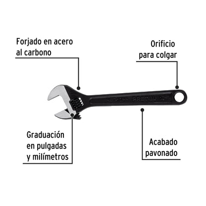 Llave ajustable (perico) 10' pavonada, Pretul PET-10PP 21824 MM0