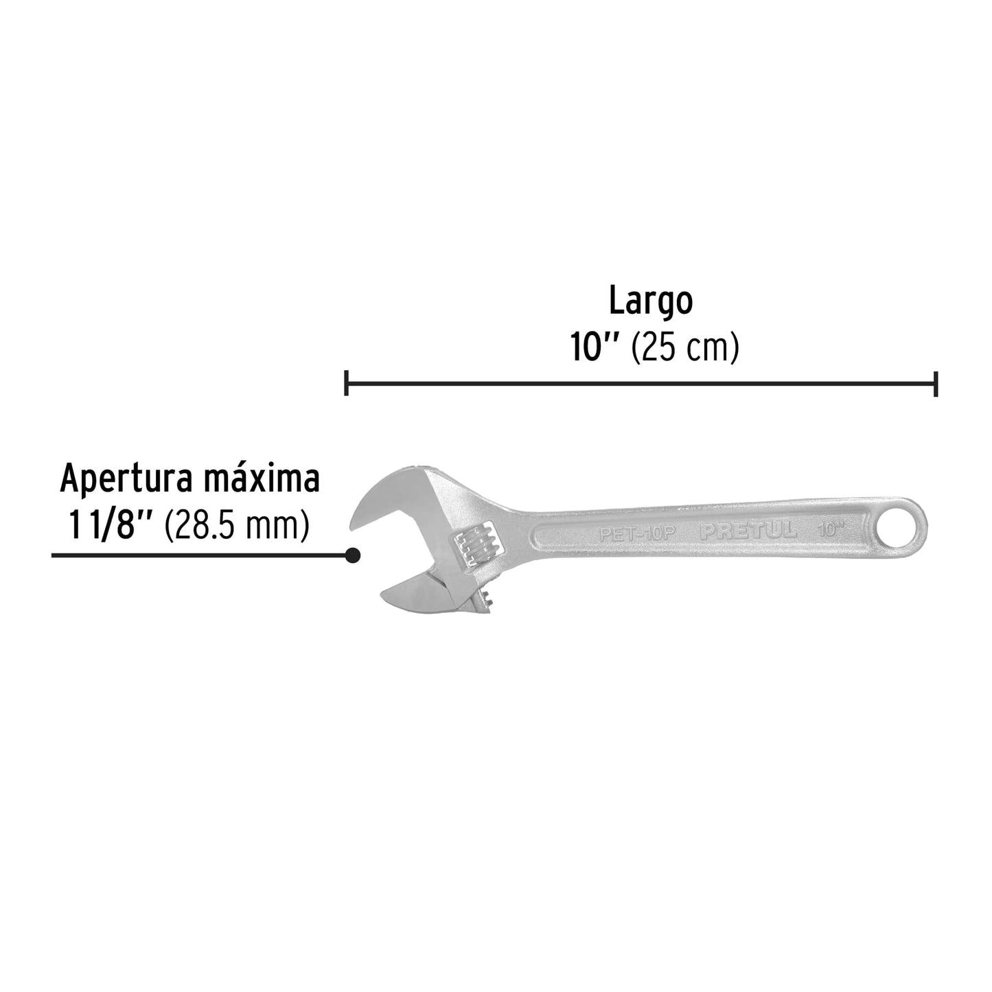 Llave ajustable (perico) 10' cromada, Pretul PET-10P 21816 MM0