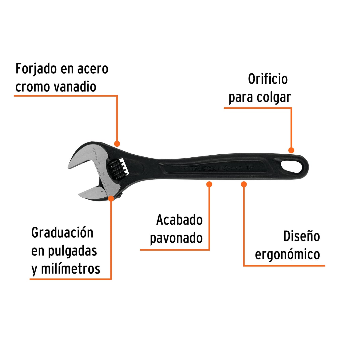 Llave ajustable (perico) 10' profesional pavonada, Expert PET-10 15502 MM00