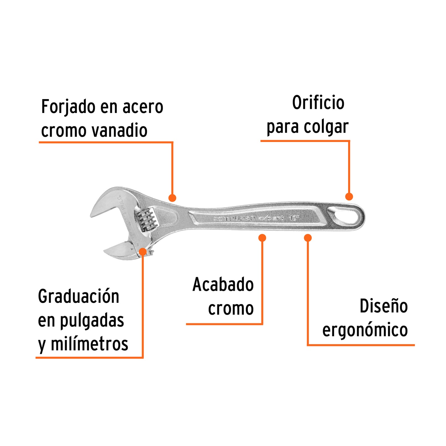 Llave ajustable (perico) 12' profesional cromada, Expert PET-12C 15508 MM00