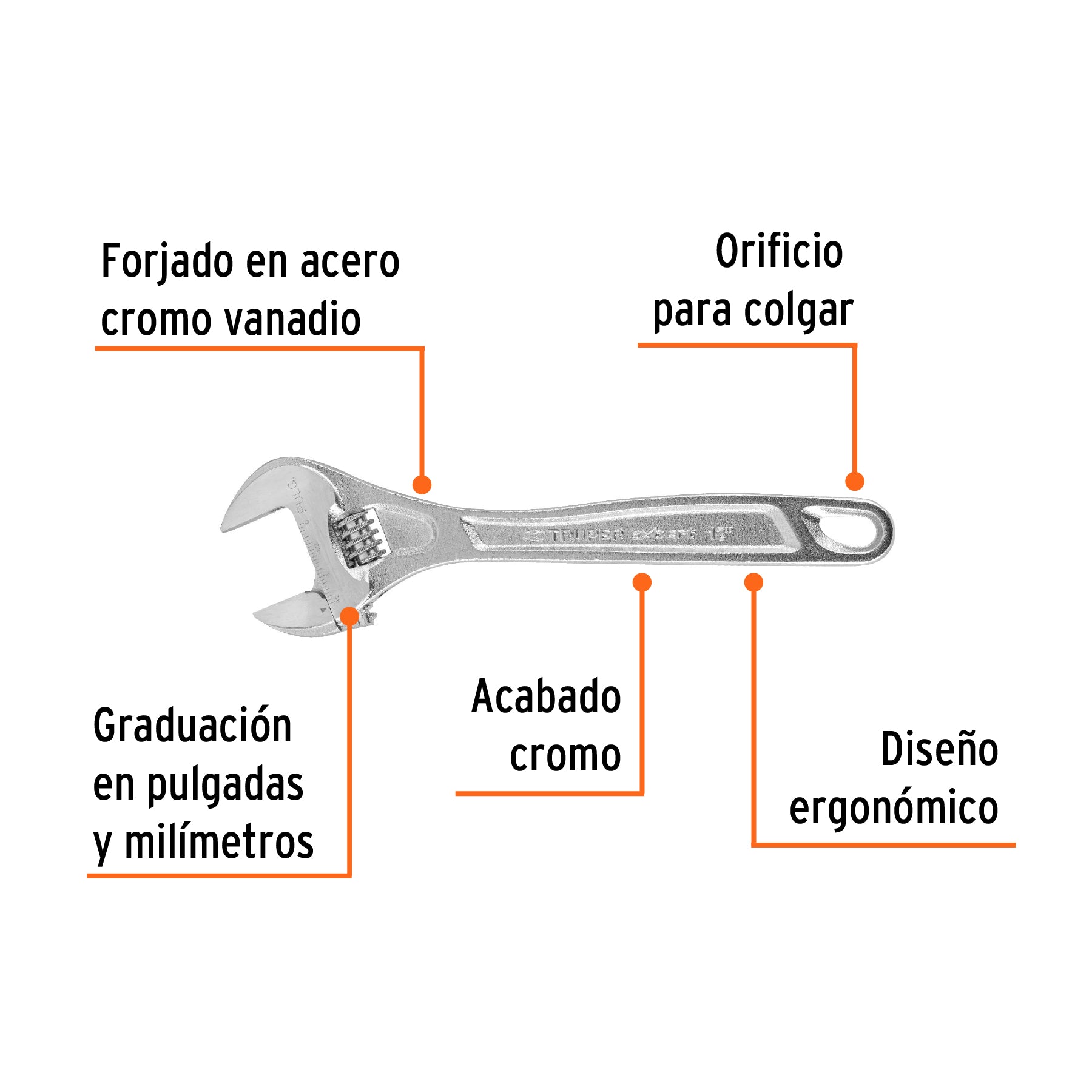 Llave ajustable (perico) 12' profesional cromada, Expert PET-12C 15508 MM00