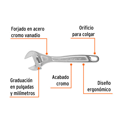 Llave ajustable (perico) 12' profesional cromada, Expert PET-12C 15508 MM00