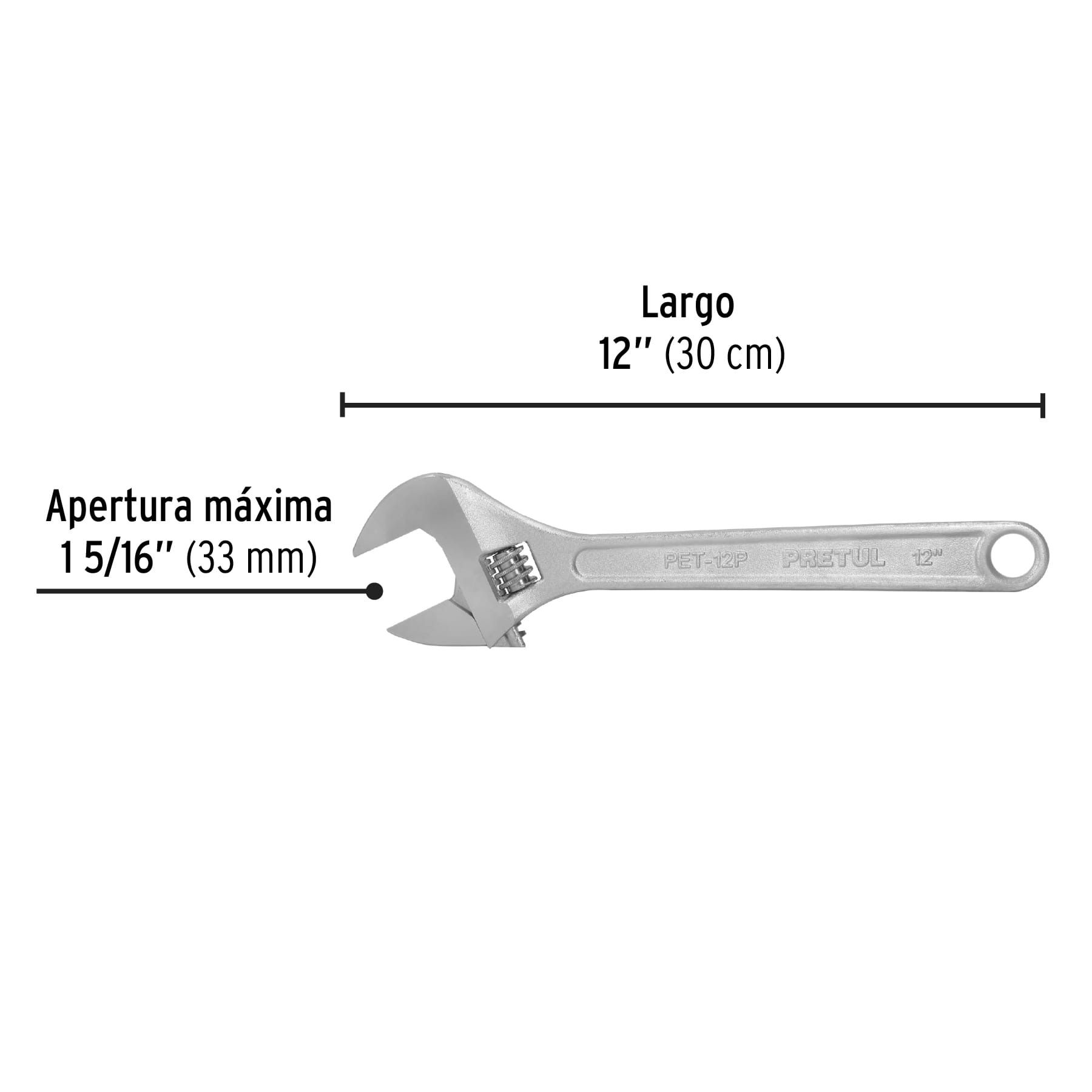 Llave ajustable (perico) 12' cromada, Pretul PET-12P 21817 MM0