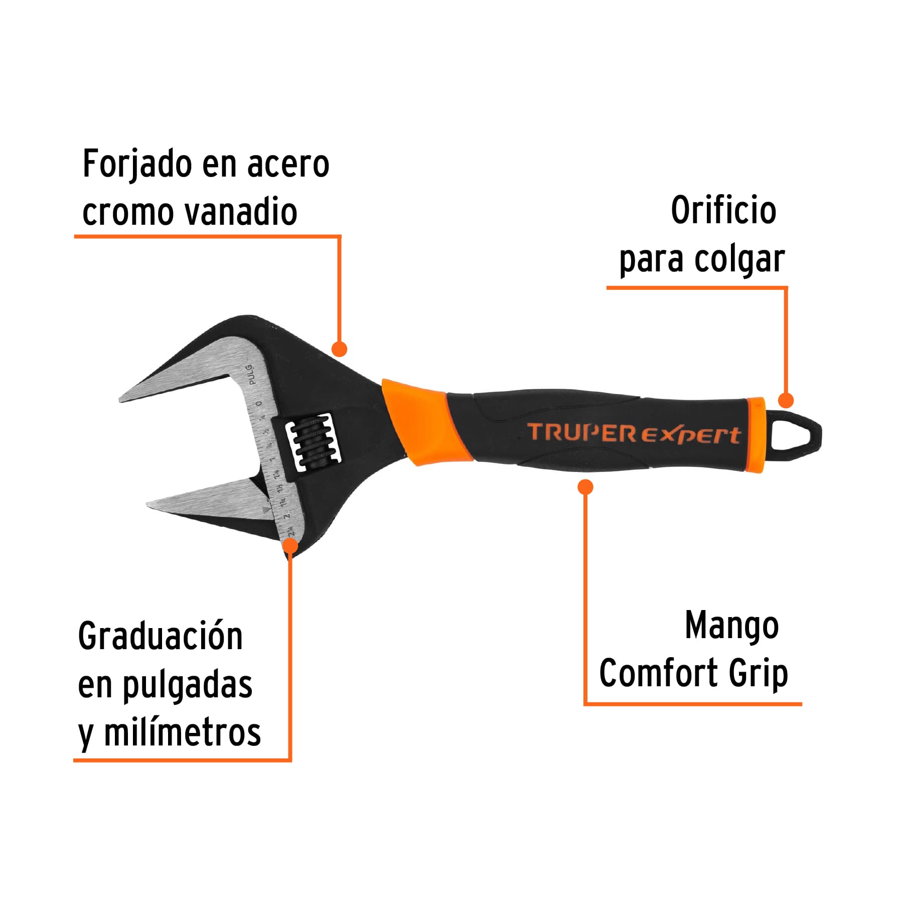 Llave ajustable (perico) 12' boca ancha Comfort Grip, Expert PET-12XA 101036 MM00