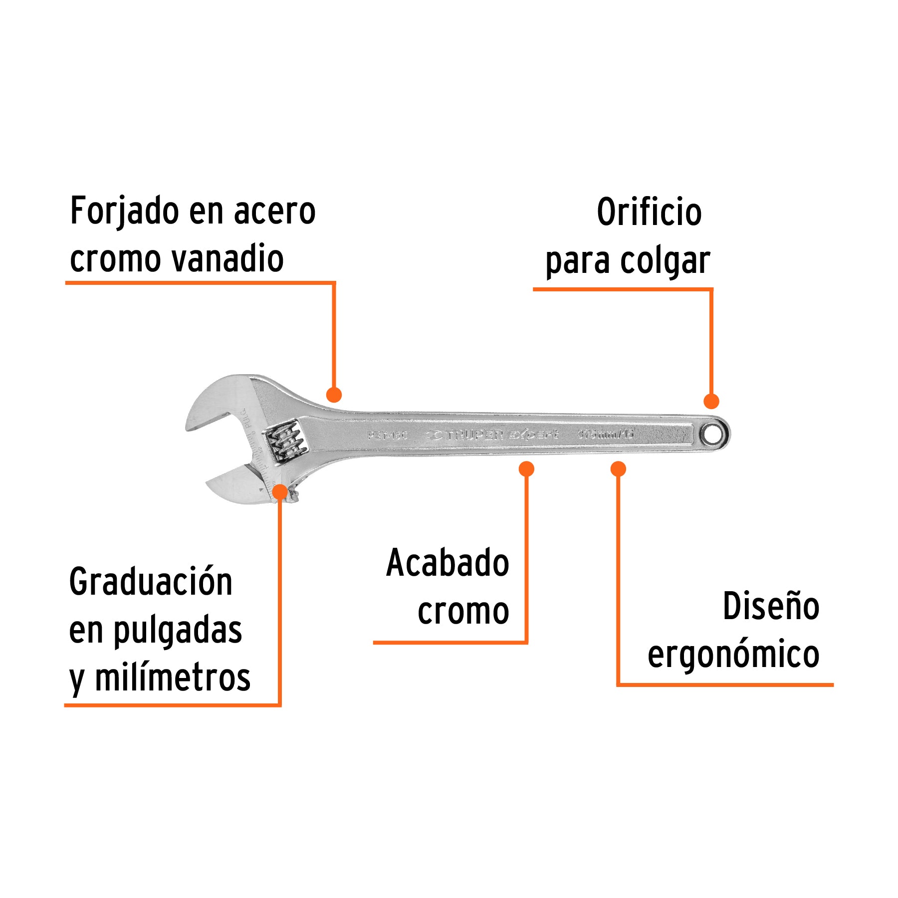 Llave ajustable (perico) 15' profesional cromada, Expert PET-15C 100049 MM00