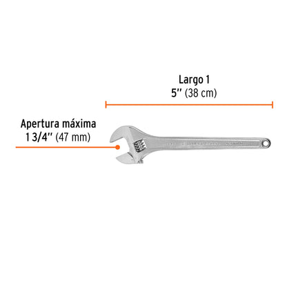 Llave ajustable (perico) 15' profesional cromada, Expert PET-15C 100049 MM00