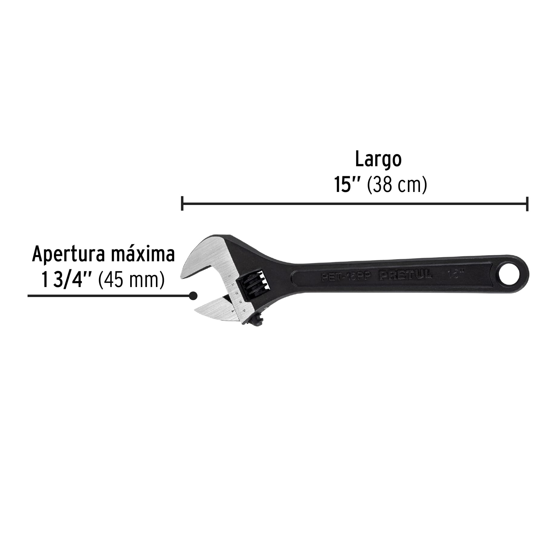 Llave ajustable (perico) 15' pavonada, Pretul PET-15PP 26053 MM0