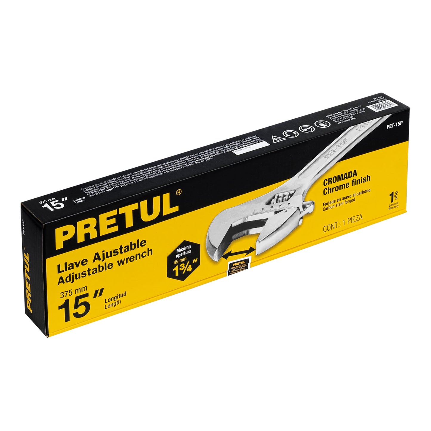 Llave ajustable (perico) 15' cromada, Pretul PET-15P 26054 MM0