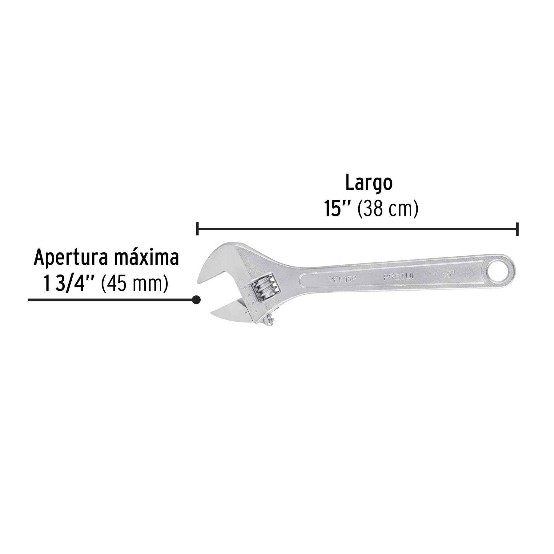 Llave ajustable (perico) 15' cromada, Pretul PET-15P 26054 MM0