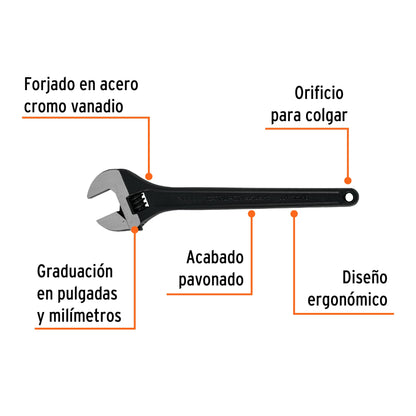 Llave ajustable (perico) 15' profesional pavonada, Expert PET-15 15504 MM00