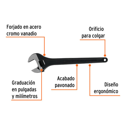 Llave ajustable (perico) 18' profesional pavonada, Expert PET-18 15498 MM00