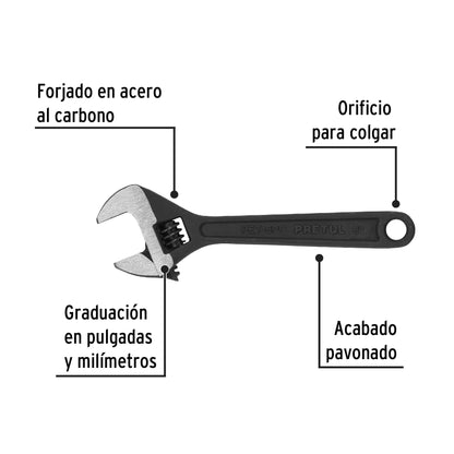 Llave ajustable (perico) 6' pavonada, Pretul PET-6PP 21822 MM0