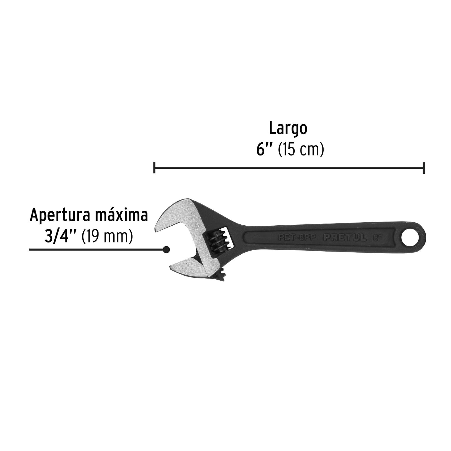 Llave ajustable (perico) 6' pavonada, Pretul PET-6PP 21822 MM0