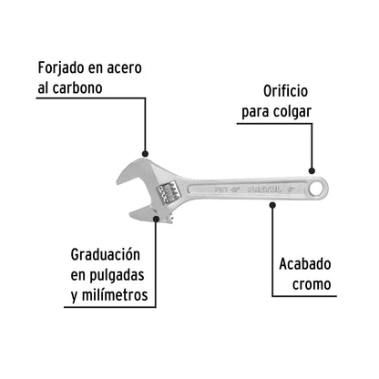 Llave ajustable (perico) 6' cromada, Pretul PET-6P 21814 MM0