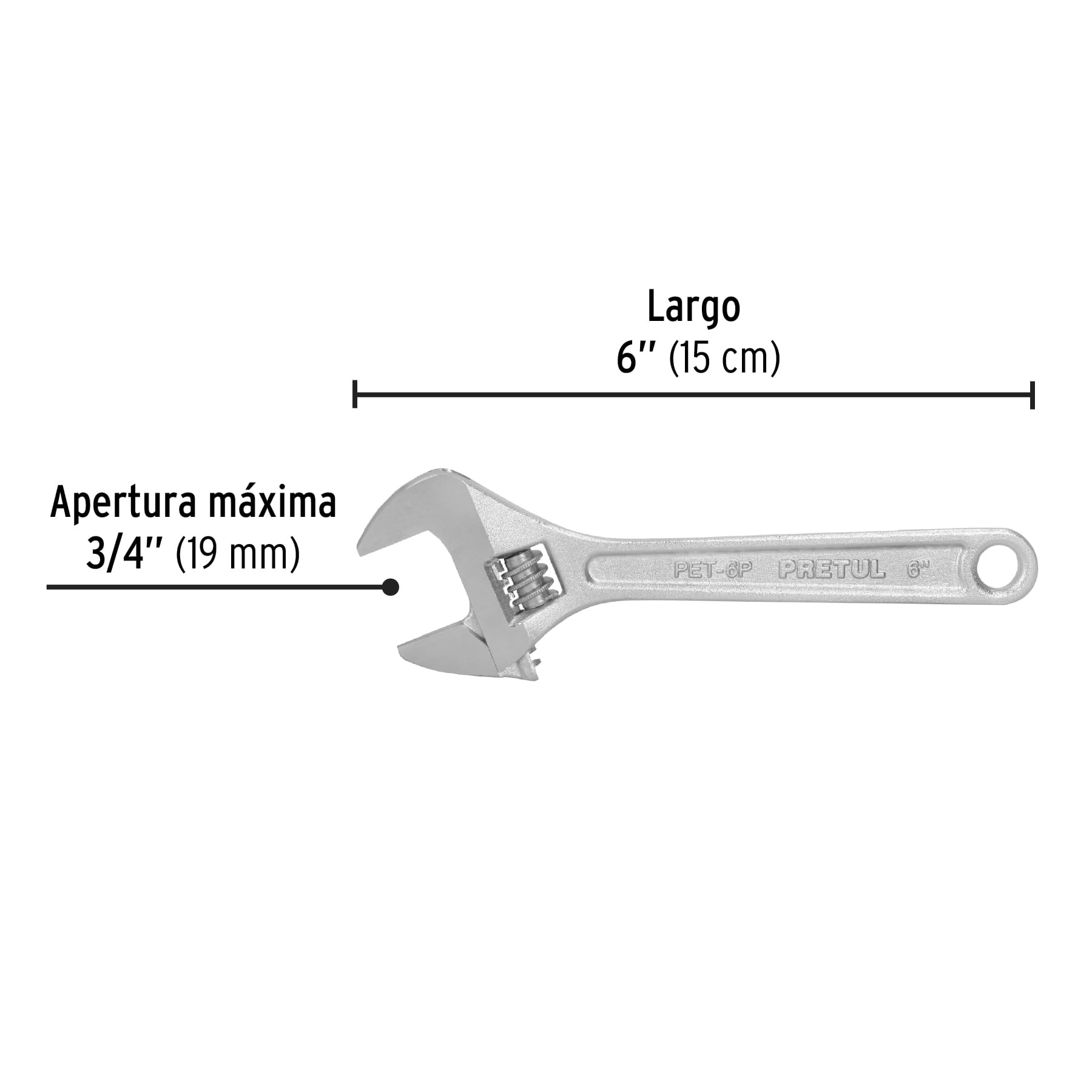 Llave ajustable (perico) 6' cromada, Pretul PET-6P 21814 MM0