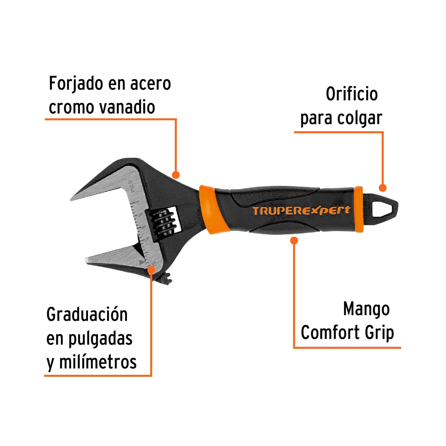 Llave ajustable (perico) 6' boca ancha Comfort Grip, Expert PET-6XA 101033 MM00