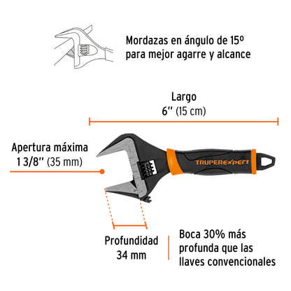 Llave ajustable (perico) 6' boca ancha Comfort Grip, Expert PET-6XA 101033 MM00