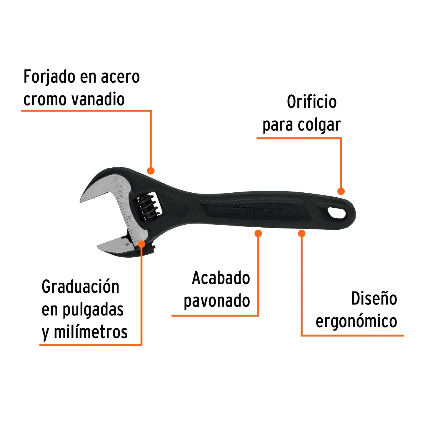 Llave ajustable (perico) 6' profesional pavonada, Expert PET-6 15500 MM00