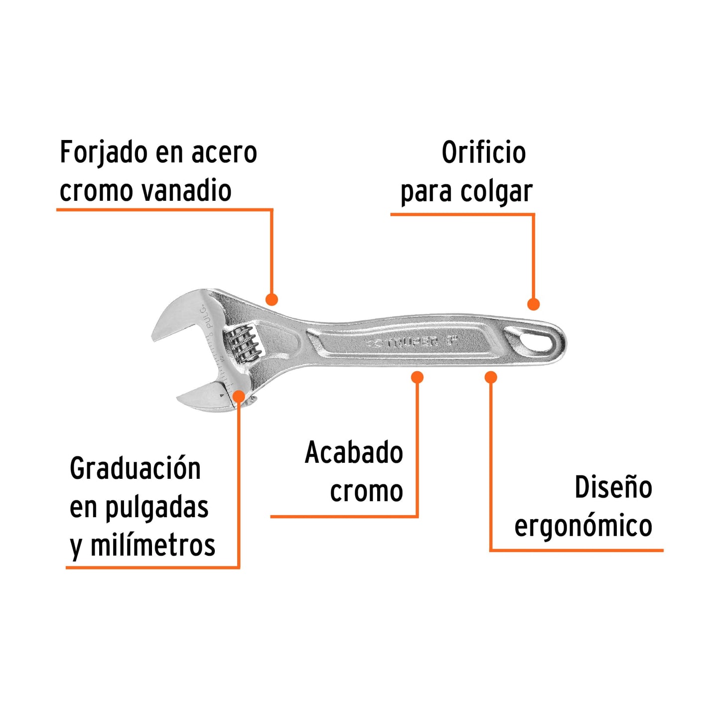 Llave ajustable (perico) 8' profesional cromada, Expert PET-8C 15506 MM00