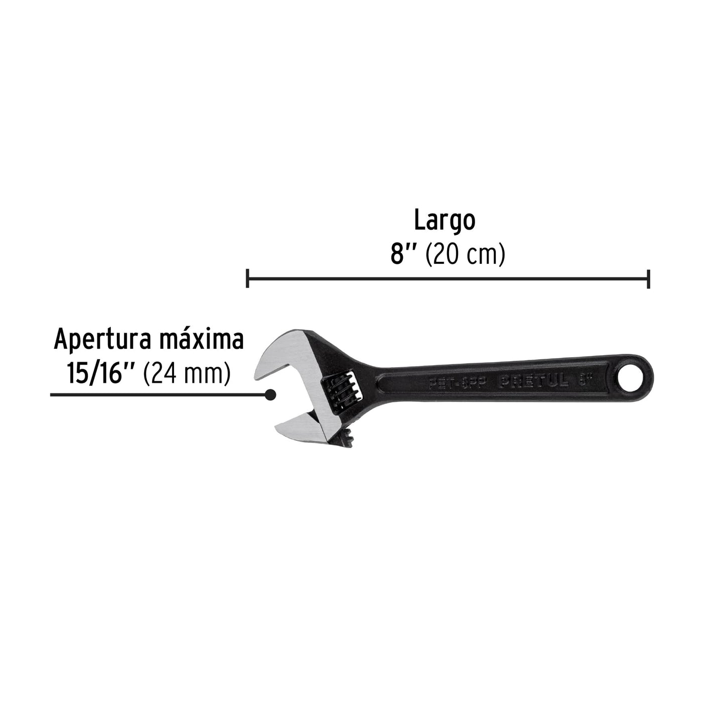 Llave ajustable (perico) 8' pavonada, Pretul PET-8PP 21823 MM0