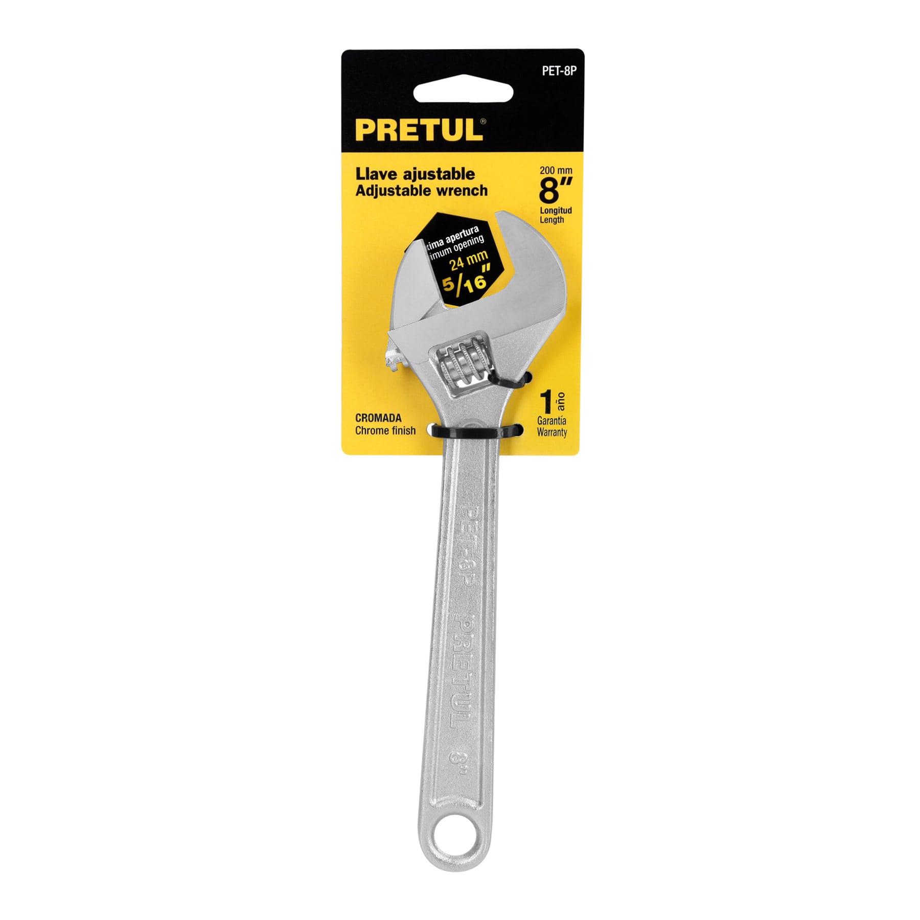 Llave ajustable (perico) 8' cromada, Pretul PET-8P 21815 MM0