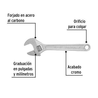 Llave ajustable (perico) 8' cromada, Pretul PET-8P 21815 MM0