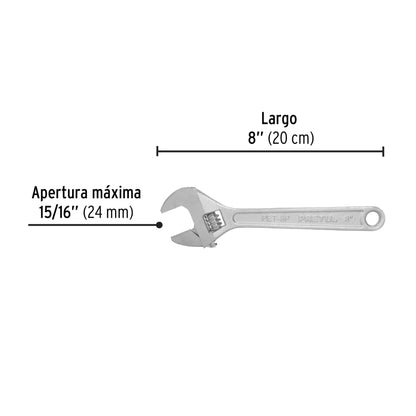 Llave ajustable (perico) 8' cromada, Pretul PET-8P 21815 MM0