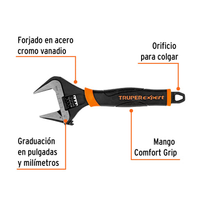 Llave ajustable (perico) 8' boca ancha Comfort Grip, Expert PET-8XA 101034 MM00