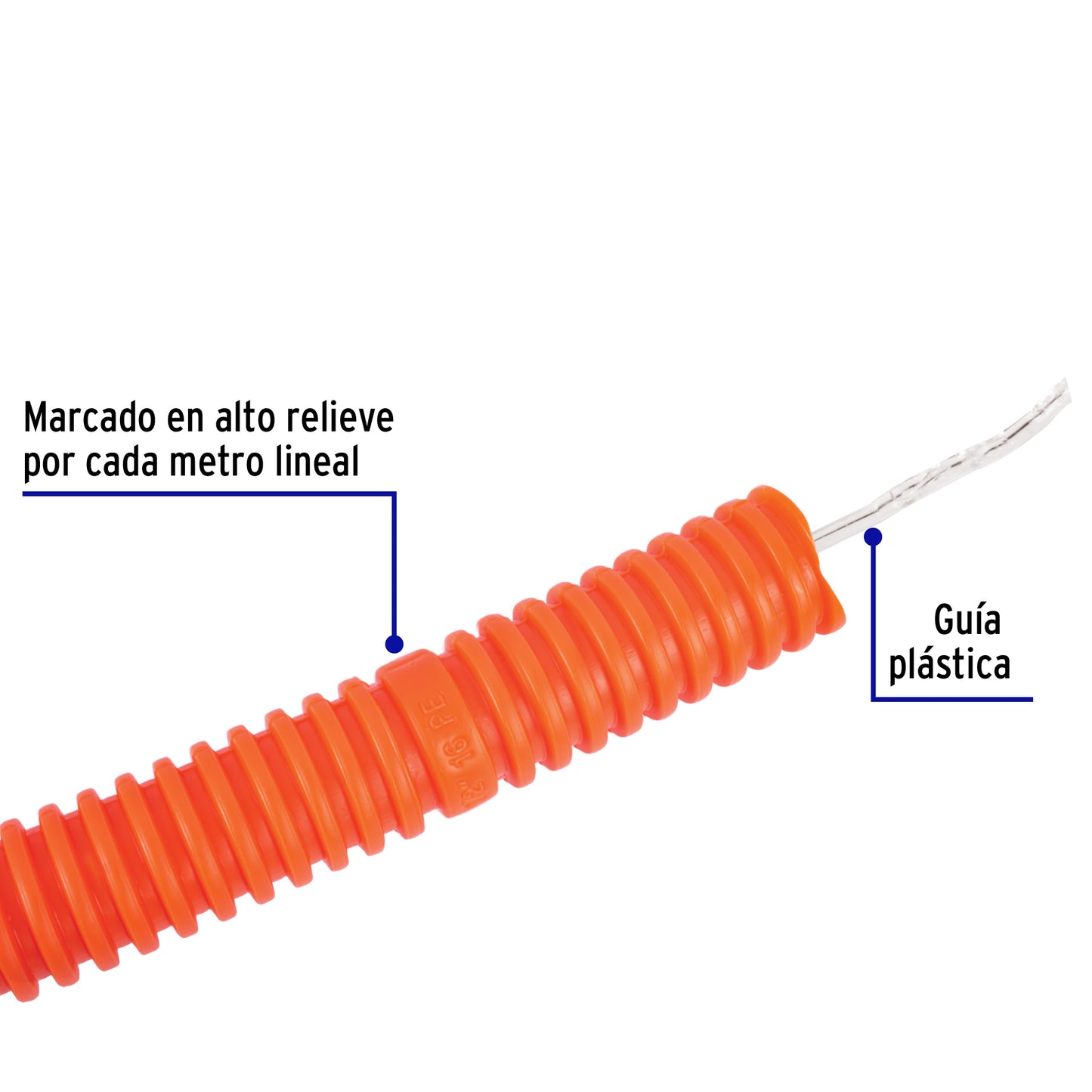 Metro de poliducto 1/2' corrugado flex. c/guía, rollo 50 m PF-1/2GM 40132 MM00