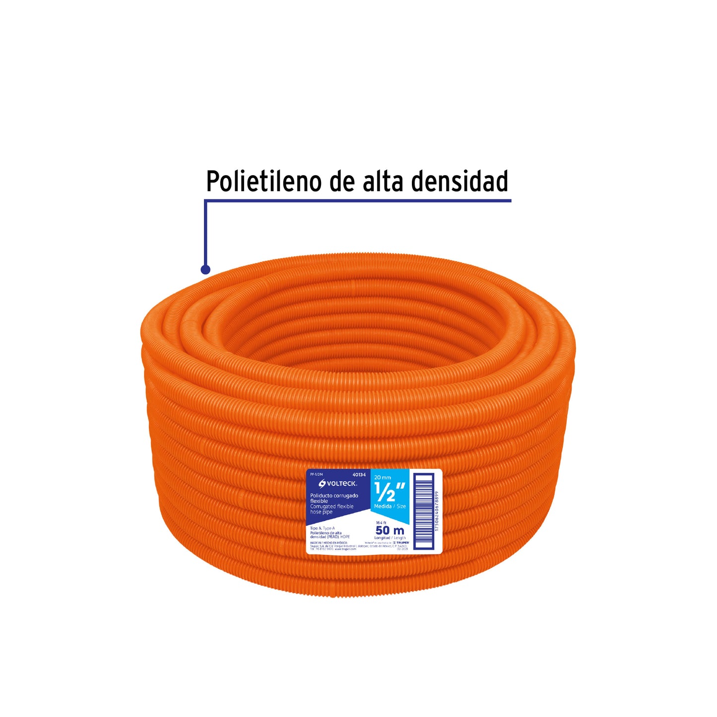 Metro de poliducto 1/2' corrugado flex. s/guía, rollo 50 m PF-1/2M 40134 MM00