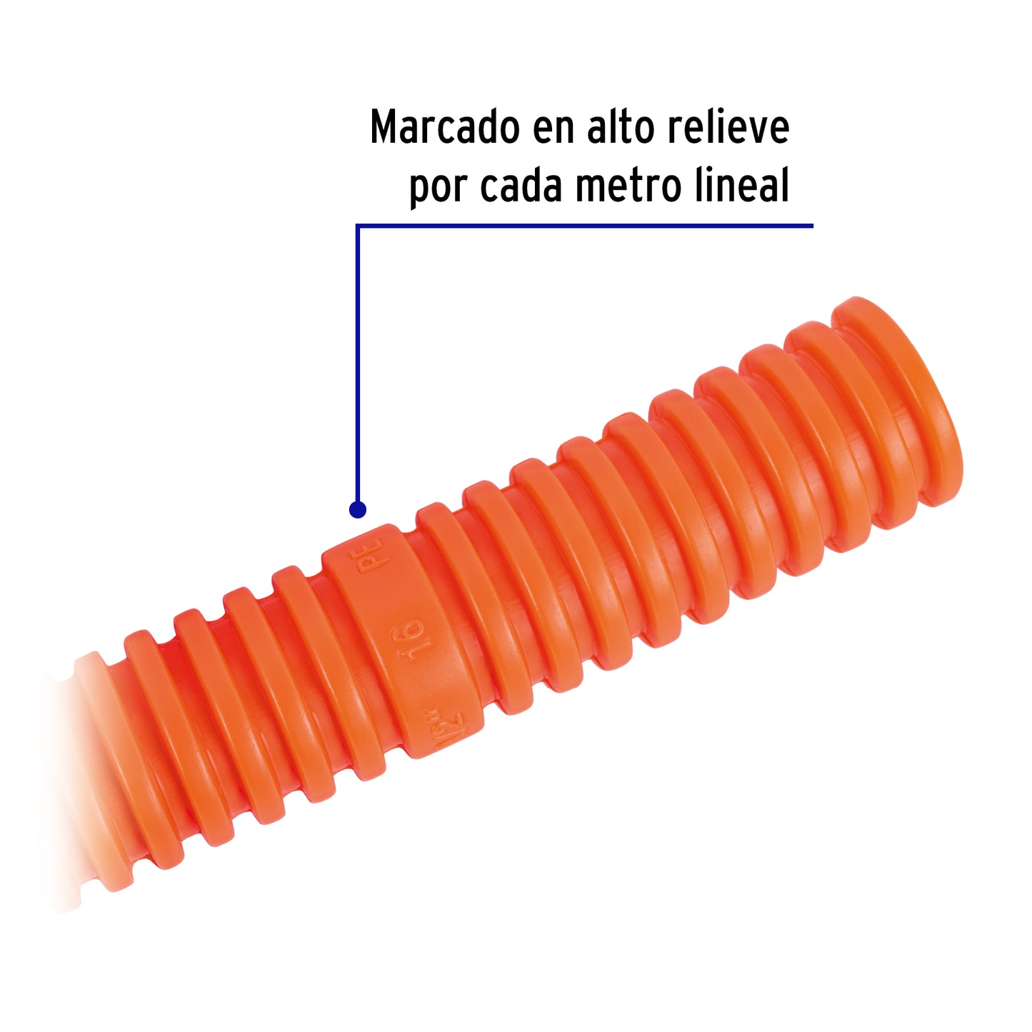 Metro de poliducto 1/2' corrugado flex. reforz. s/guía, 100m PF-1/2R 40738 MM00