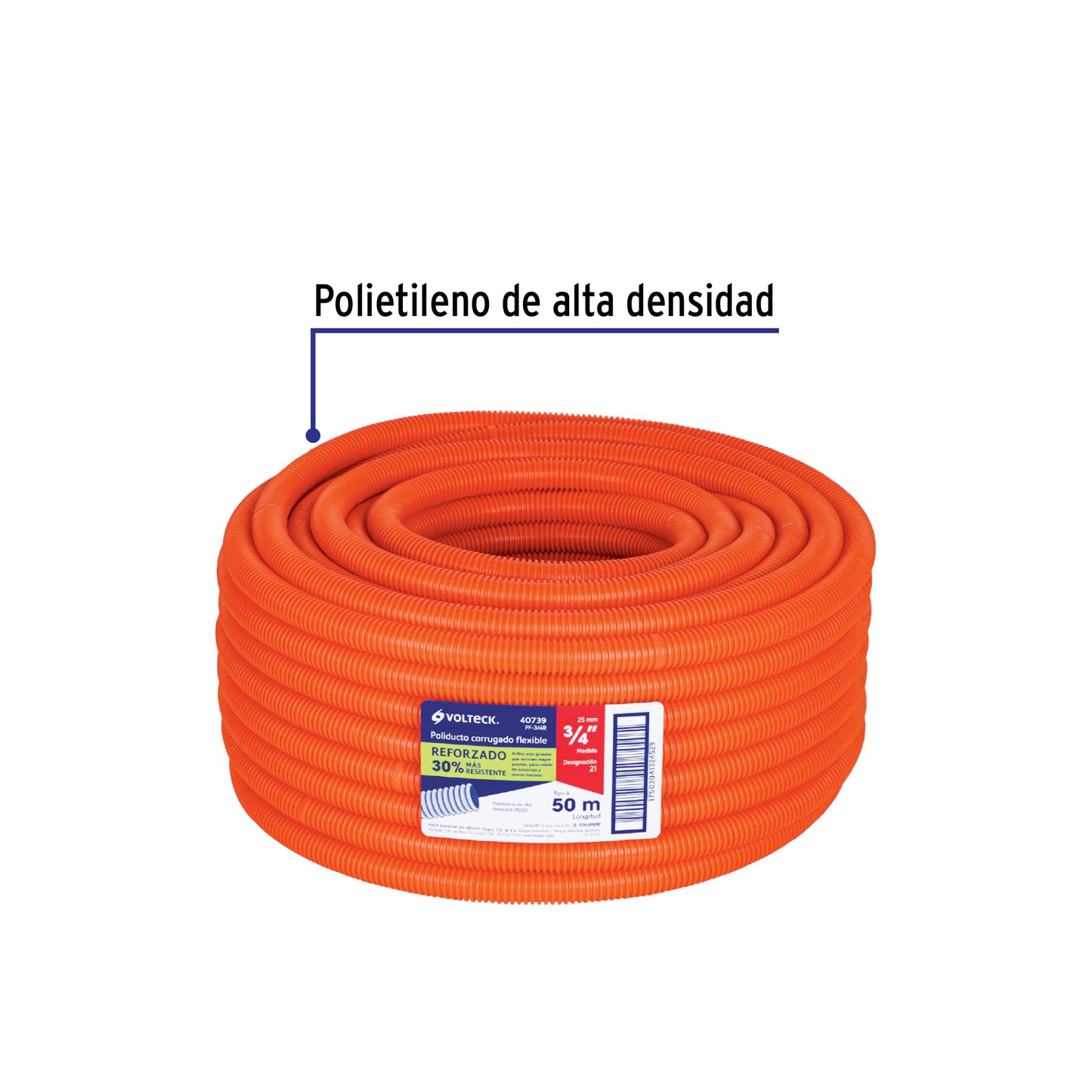 Metro de poliducto 3/4' corrugado flex. reforz. s/guía, 50m PF-3/4R 40739 MM00