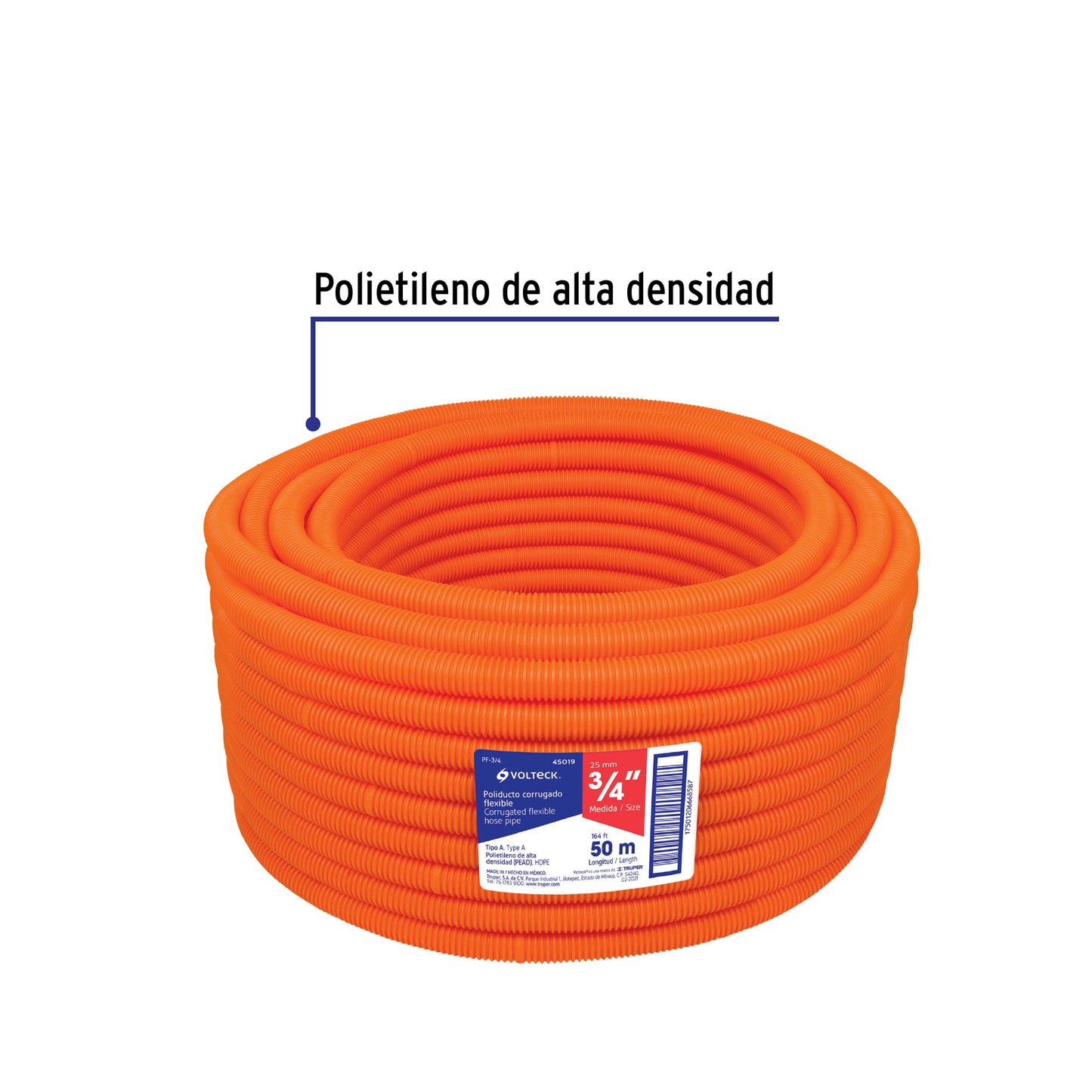 Metro de poliducto 3/4' corrugado flex. s/guía, rollo 50 m PF-3/4 45019 MM00